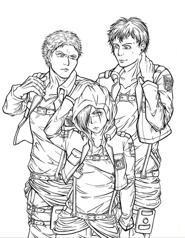 Annie Leonhardt (Lady In The Middle), Reiner Braun, Bertholdt Fubar (Hoover) Coloring Page